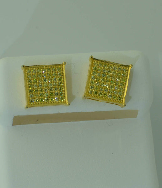 Sterling Silver Yellow Cubic Zirconia Square Stud Earrings Screw Back ASC - Jewelryland.com