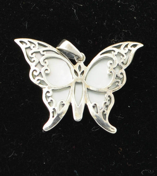 Butterfly Pendant with Shell Reversible Pendant .925 Sterling Silver - Jewelryland.com