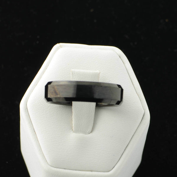 6mm Band Tungsten Carbide Flat High Polish Black Enamel Beveled Edge Ring - Jewelryland.com