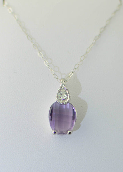 925 Silver Amethyst & White Topaz Gemstone Pendant with 18" chain - Jewelryland.com