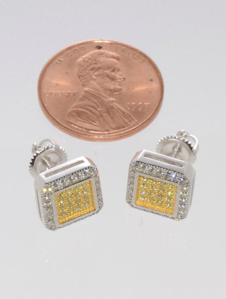 Yellow & White CZ Stud Screwback Earrings .925 Sterling Silver Micropave ASC - Jewelryland.com