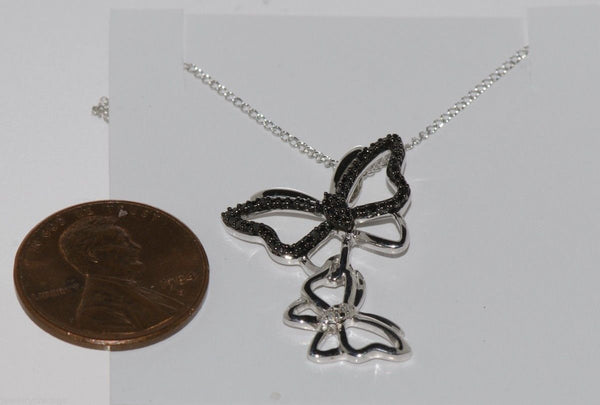 Diamond Butterfly Necklace .05 TCW Sterling Silver Pendant 18" Chain - Jewelryland.com