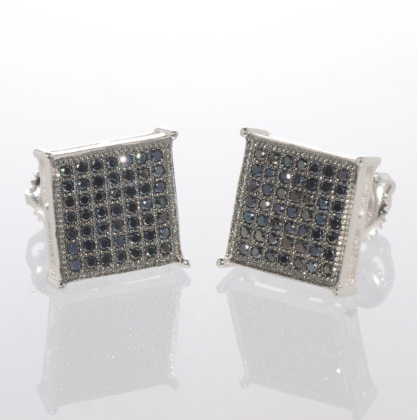 Screw Back Stud Earrings Sterling Silver Square Black Cubic Zirconia 10mm ASC - Jewelryland.com