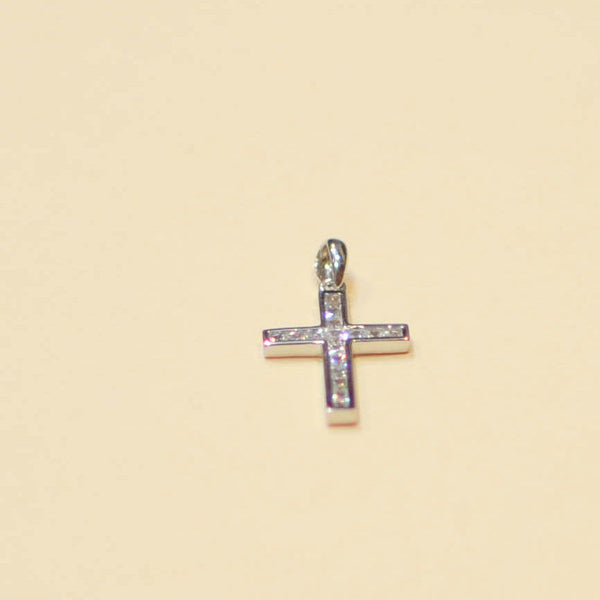 Sterling Silver Mini Cross Pendant Clear CZ Cubic Zirconia Micro Pave 26mm - Jewelryland.com